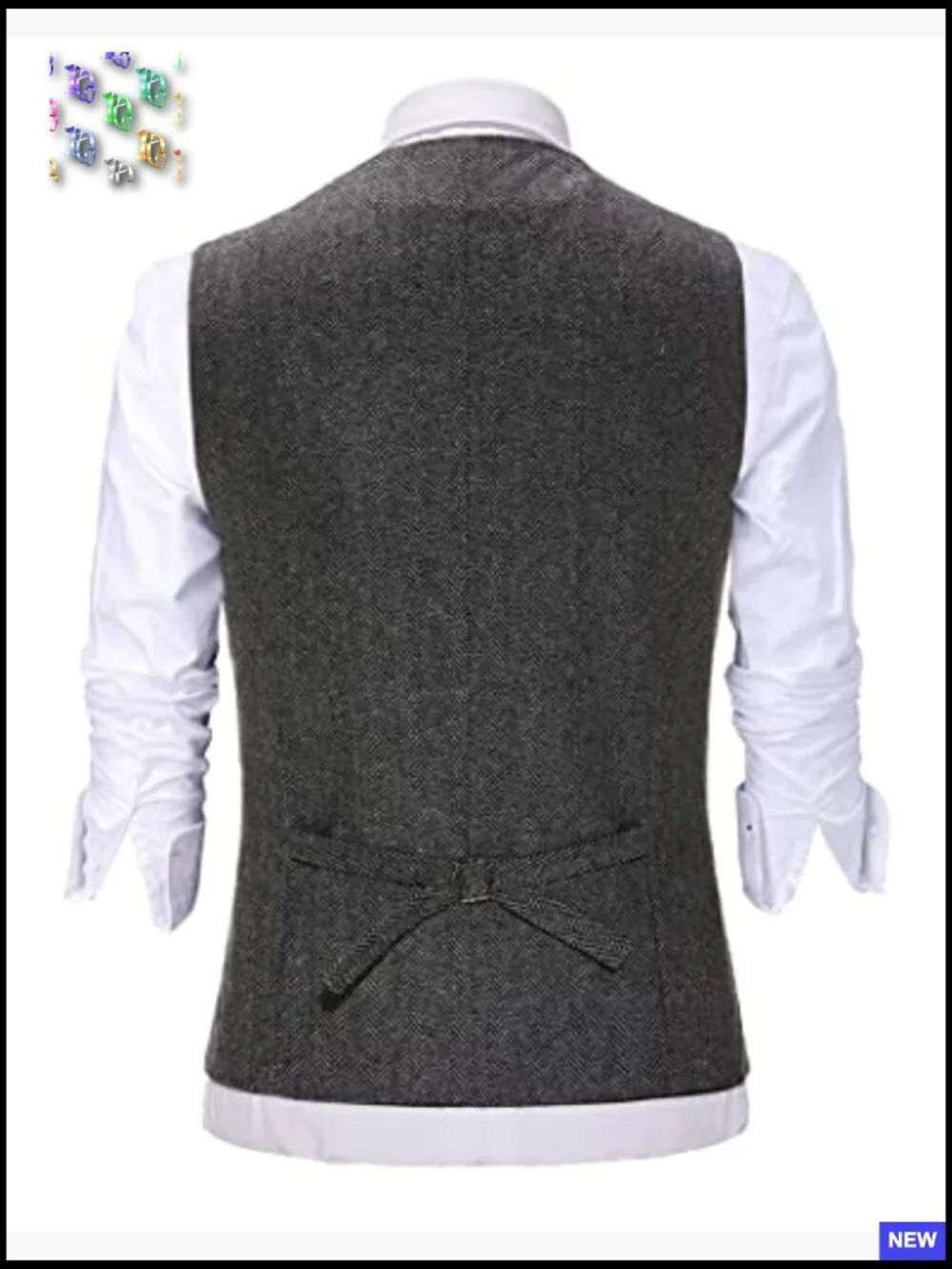 Slim Fit Wool Tweed Vest Herringbone Pattern Formal Business Waistcoat